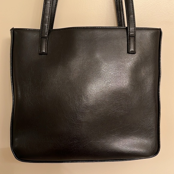 Liz Claiborne Vintage Faux Leather Handbag Black with Silver Accents, 10x9x2 - Picture 3 of 16